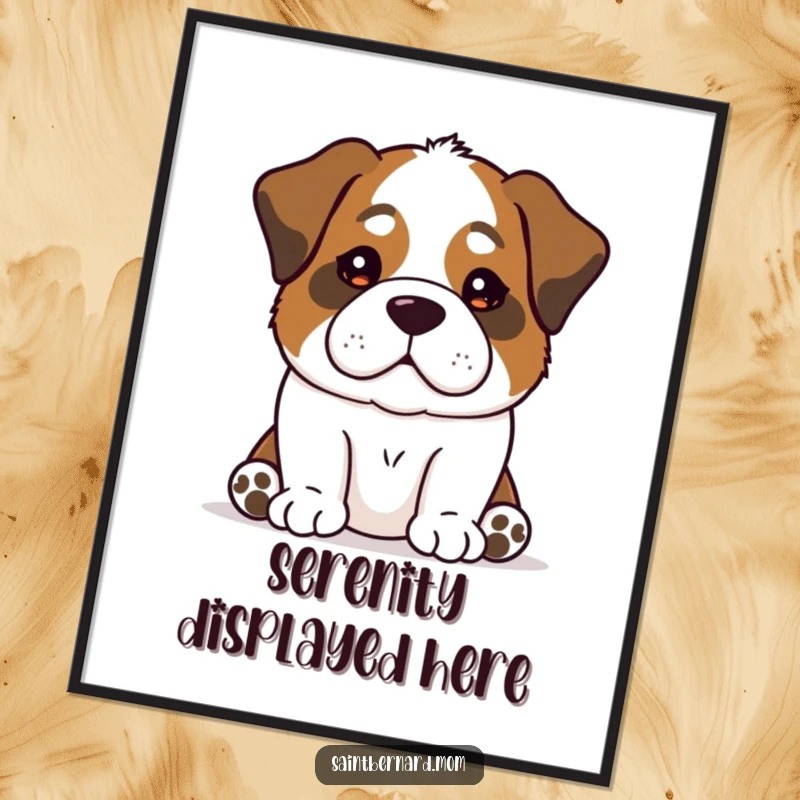 Funny Saint Bernard dog digital art print with a calm, reassuring presence, a peaceful and humorous decoration.