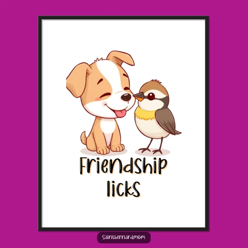 Funny Gentle Dog Lick Digital Art: Sweet Animal Friendship Print