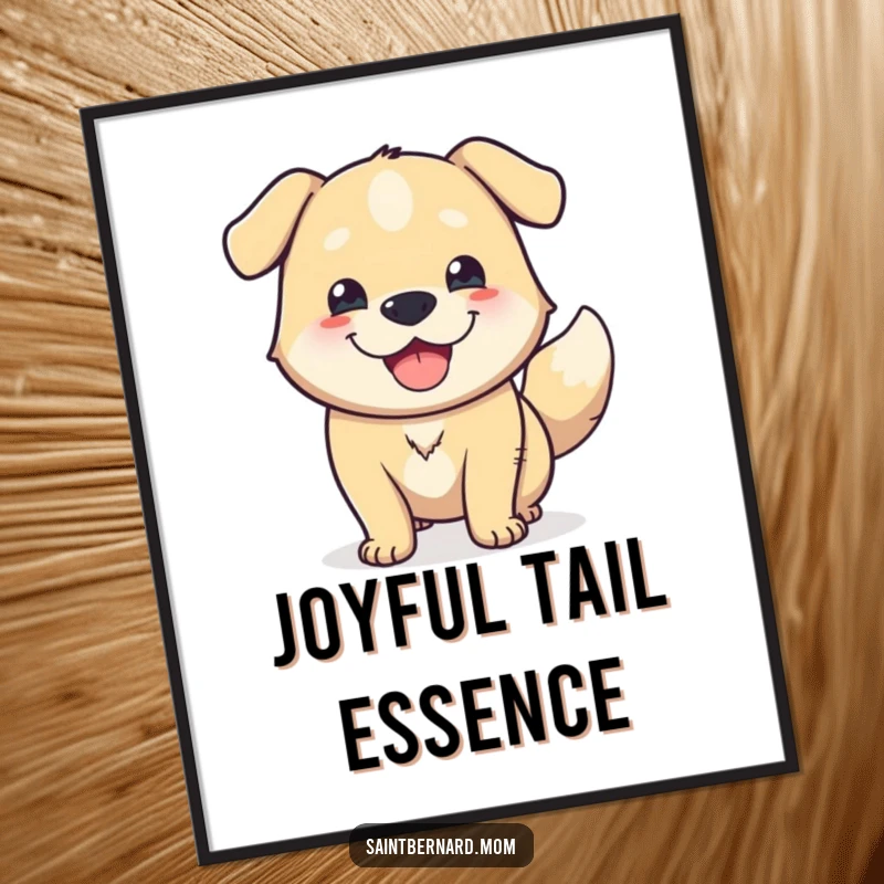 Funny Digital Art Print: A massive dog with a friendly face and a furiously wagging tail, radiating pure canine happiness.