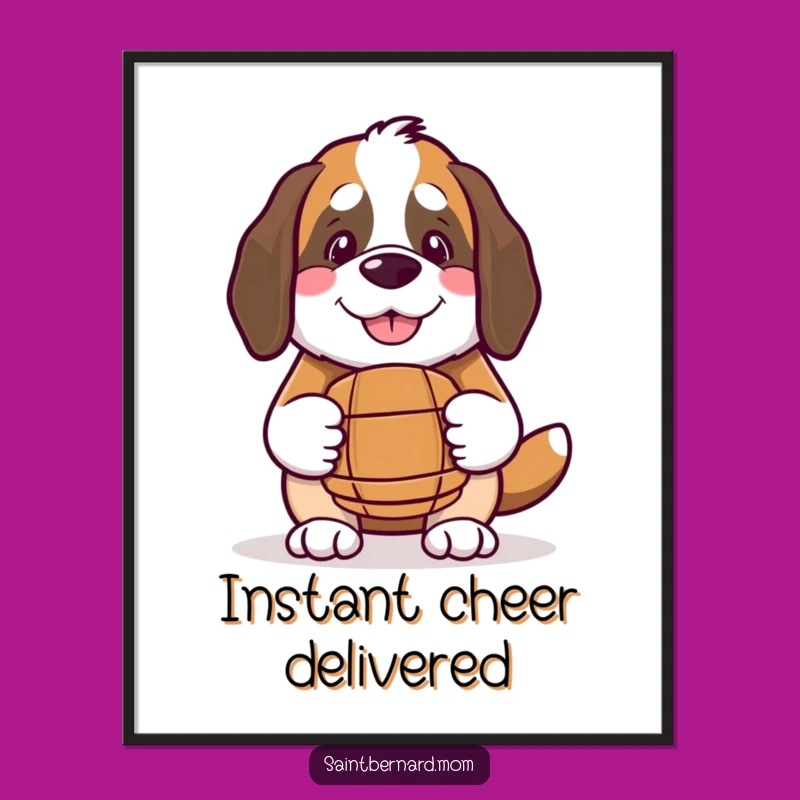Funny Kawaii Saint Bernard Digital Art: Benevolent Smile, Barrel Decor for Walls