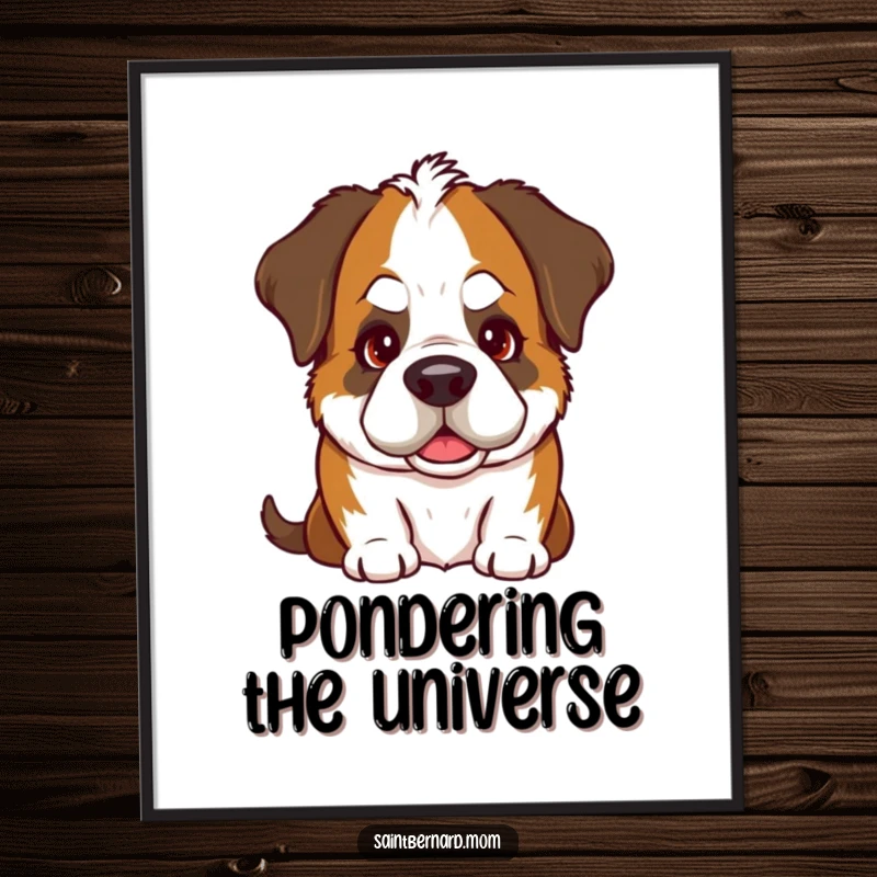 Funny Saint Bernard digital art print featuring a dog's charming goofy head tilt and a soft, warm gaze, perfect for any room.