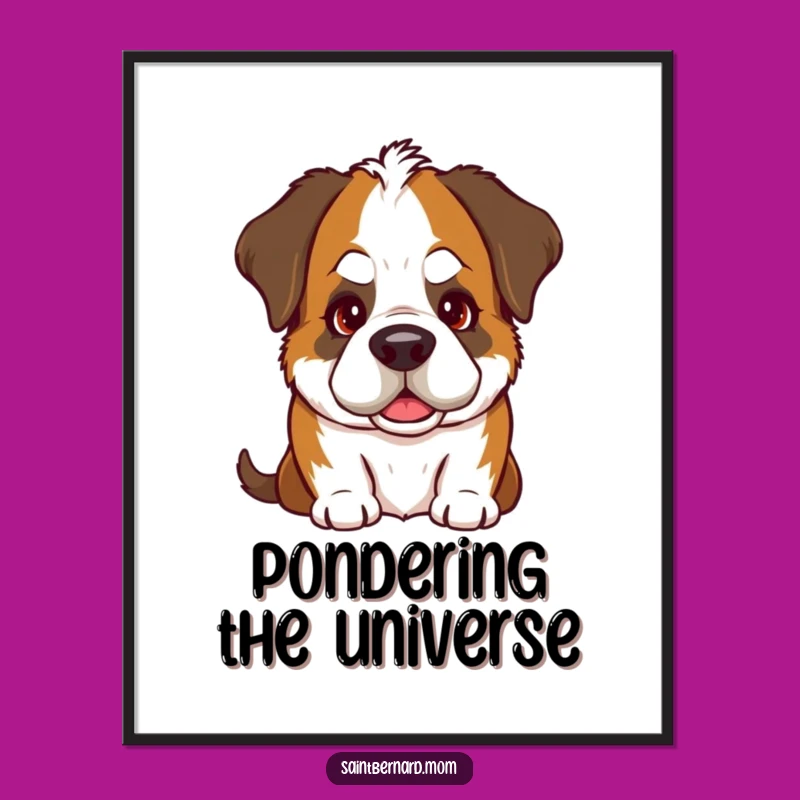 Funny Saint Bernard Head Tilt Digital Art Print: Goofy Dog's Gaze for Your Wall