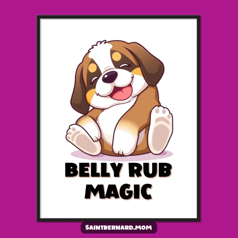 Funny Saint Bernard Puppy Belly Rub Digital Print - Goofy Dog Art