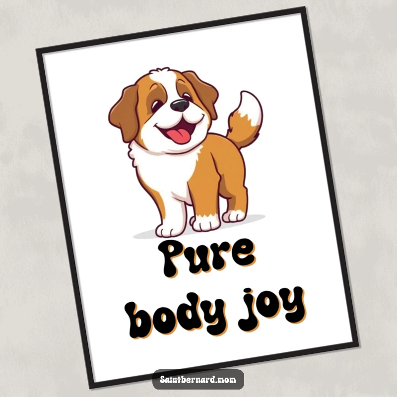 Funny Saint Bernard digital art print of a happy dog whose entire body wiggles with pure elation from its enthusiastic tail wag.