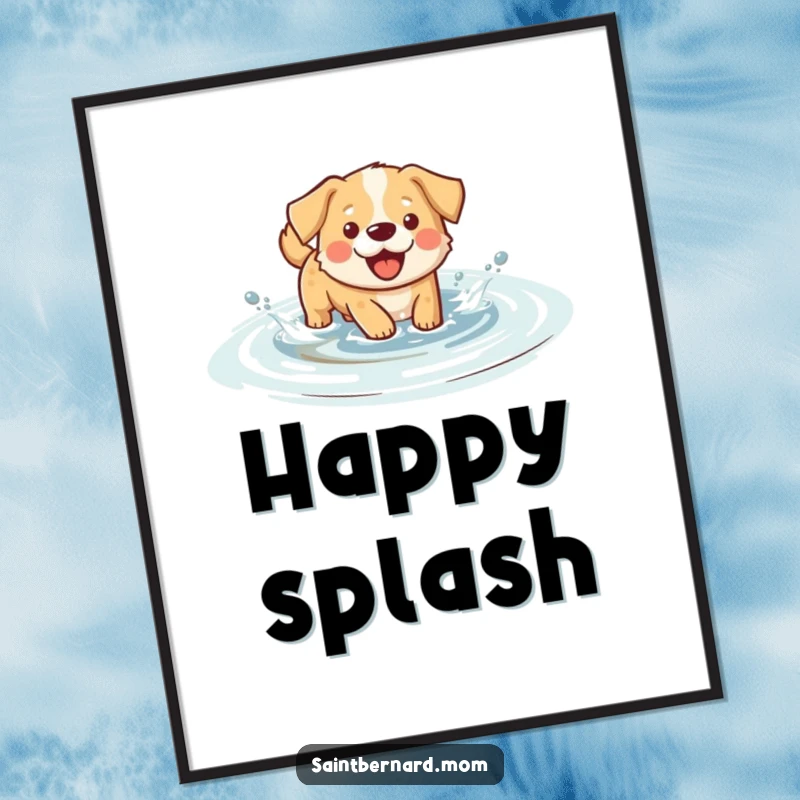 Funny splashing dog digital art print, download of a happy dog wading and splashing playfully in shallow water.