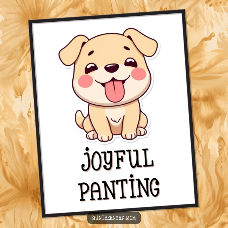 Funny digital art print of a large, gentle dog character joyfully panting with its tongue out, ready to be printed and displayed.