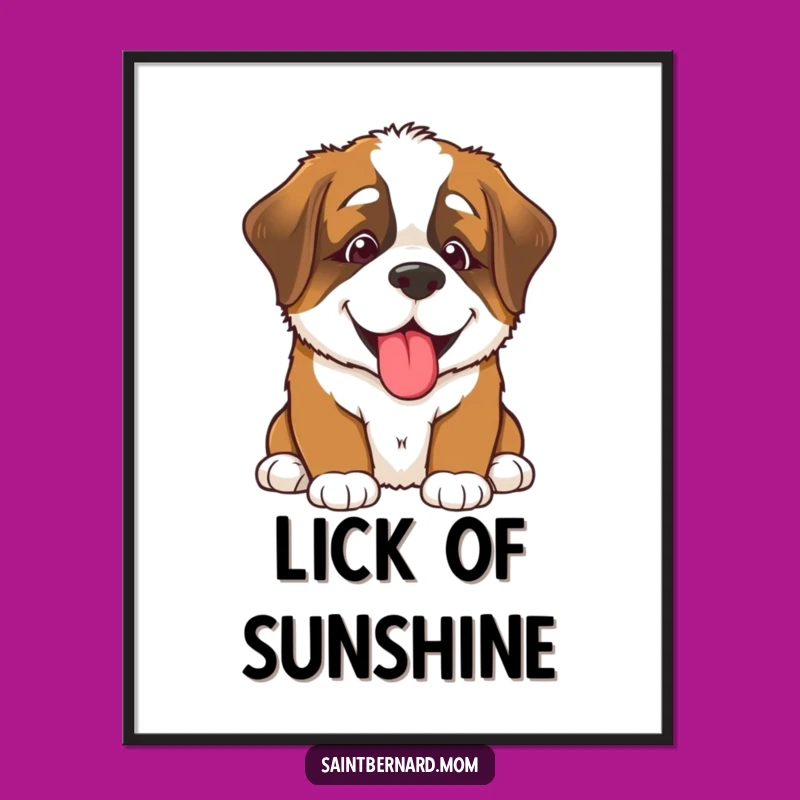 Funny Saint Bernard Puppy Lick Digital Print - Happy Dog Art