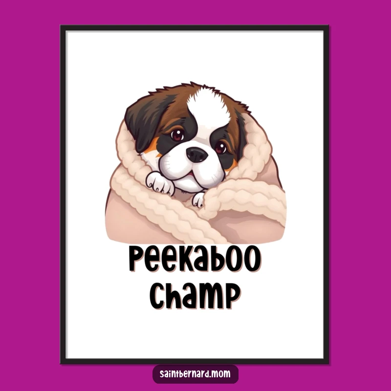 Funny Saint Bernard Puppy Peek Digital Art Print - Cozy Dog Art