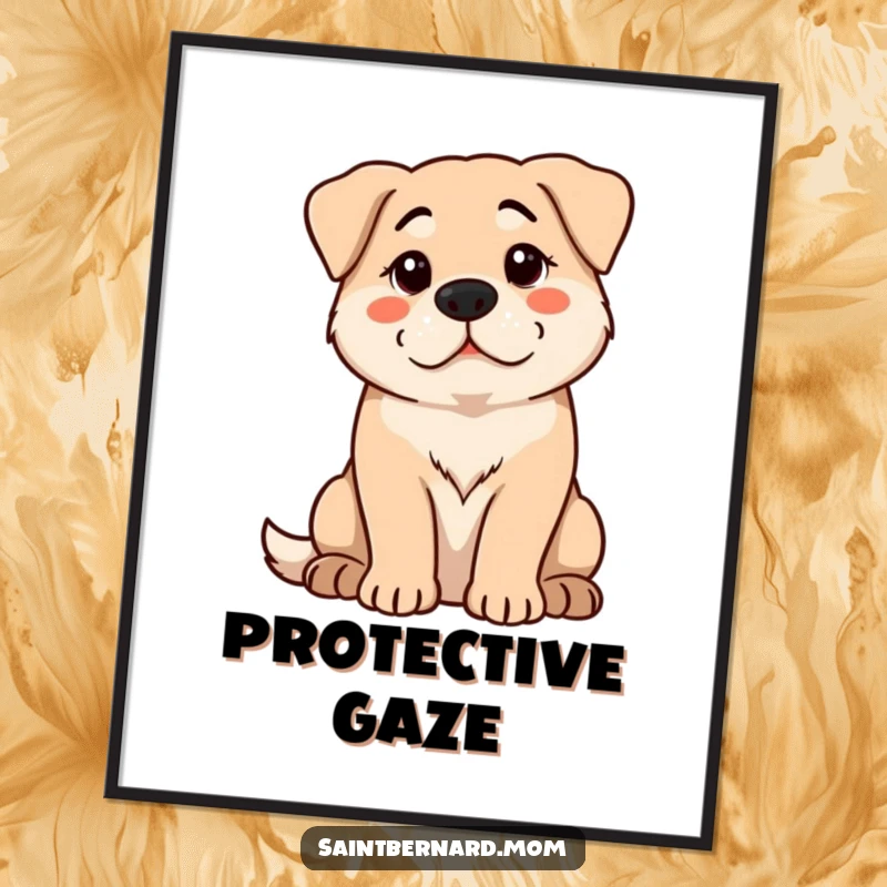 Funny Digital Art Print: A large dog sits with a calm, protective demeanor, watching intently, embodying loyalty.