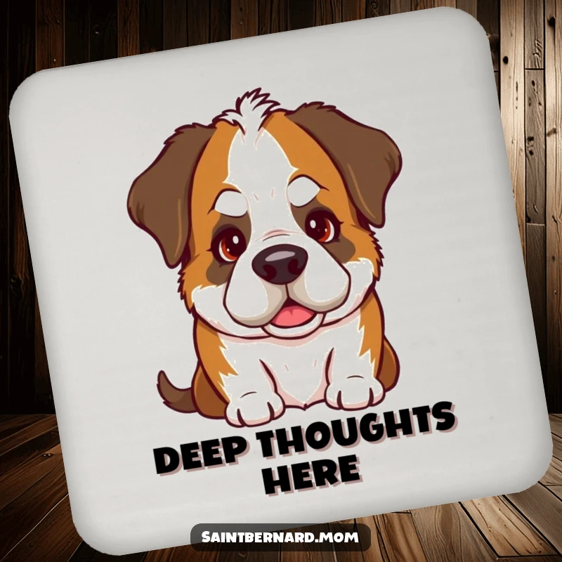 Funny Saint Bernard coasters showcasing a dog's goofy head tilt and warm gaze, protecting your tables with adorable style.