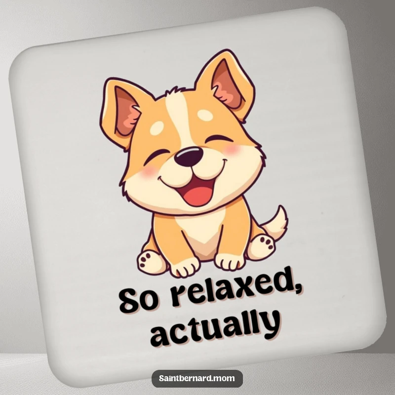 Funny drink coaster with a dog sighing happily, protecting tables with a humorous and relaxed design.