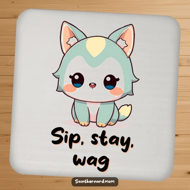 Funny Coaster Set: Featuring an alert, friendly dog character with a gentle wag, adding humor and protection to tables, perfect for parties, a great funny gift.