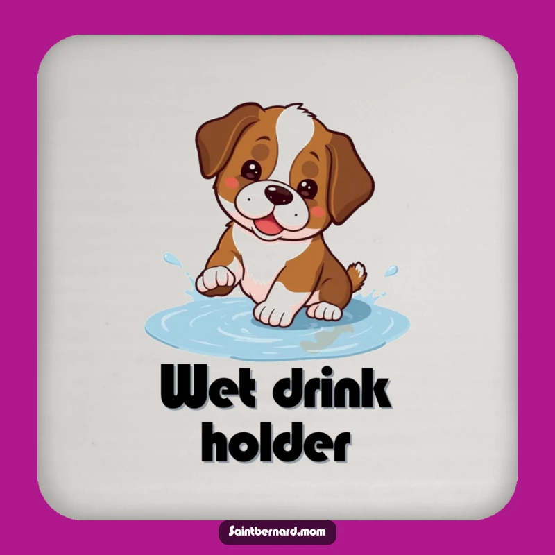 Funny Kawaii Saint Bernard Coasters - Playful Puddle Splash Drink Set Gift