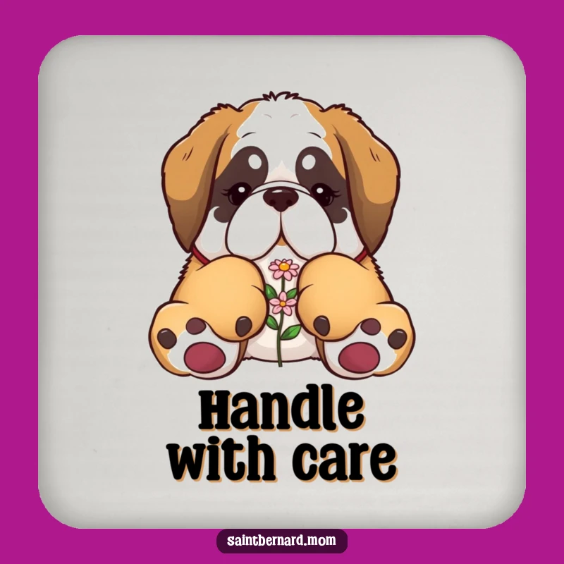 Funny Saint Bernard Coaster - Giant Paws, Flower - Drink Protection Gift