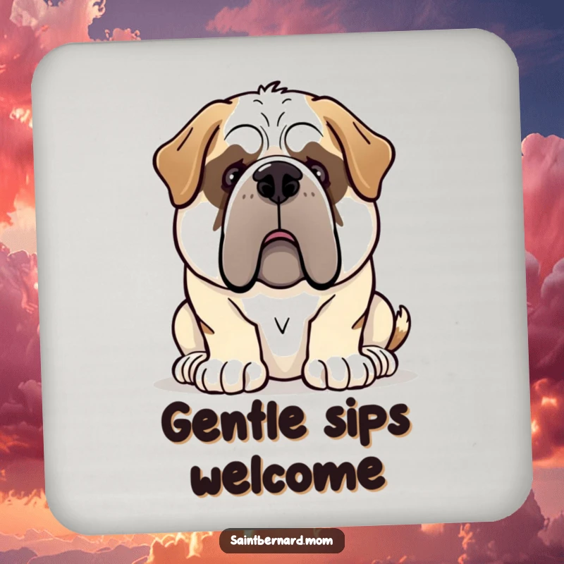Funny Saint Bernard dog coaster representing a gentle giant demeanor, a humorous and protective home accessory.