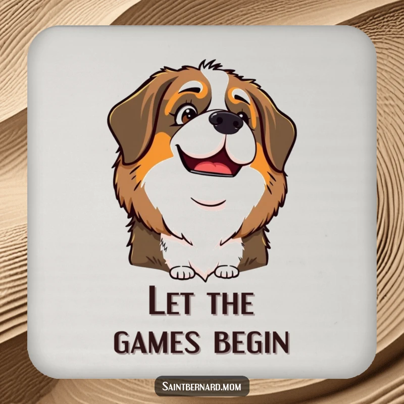 Funny Saint Bernard Lady Coaster, with a playful and knowing glint in her eye, a humorous and protective table accessory.