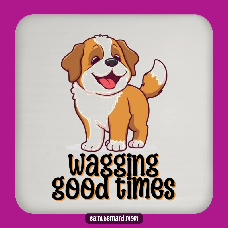 Set of Funny Saint Bernard Wiggle Coasters: Happy Dog's Joyful Shake