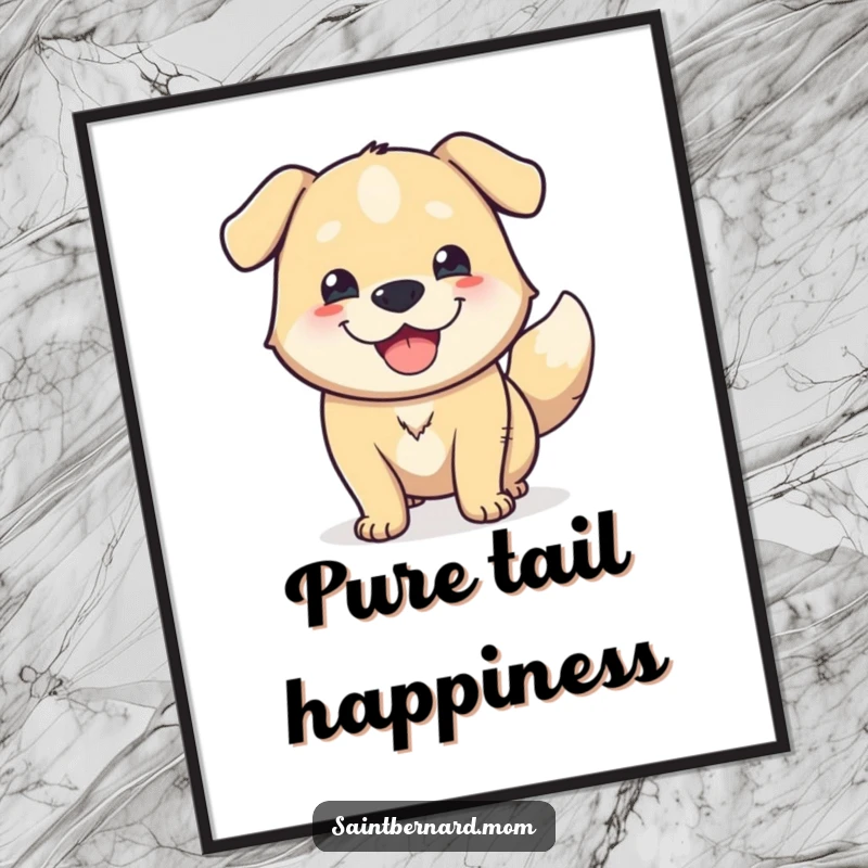 Funny Poster: A massive dog with a joyful expression and a blurred, wagging tail, exuding happiness and friendly energy.