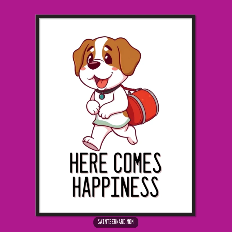 Funny Saint Bernard Lady Poster: Barrel Messenger, Charming Dog Art