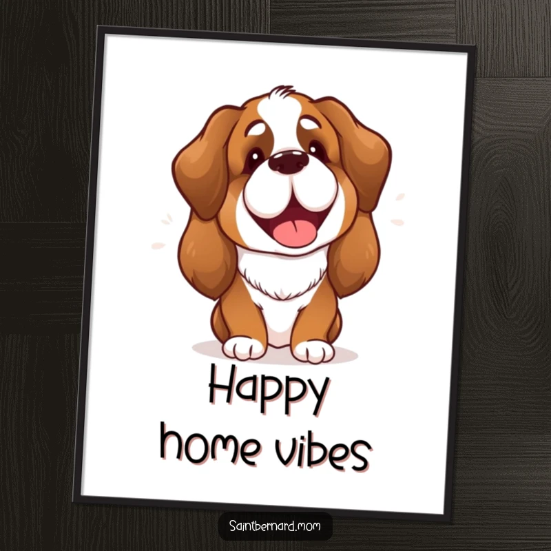 Funny Saint Bernard Lady Poster featuring a charismatic dog mid-bark, full of cheer and radiating an infectious, happy energy.