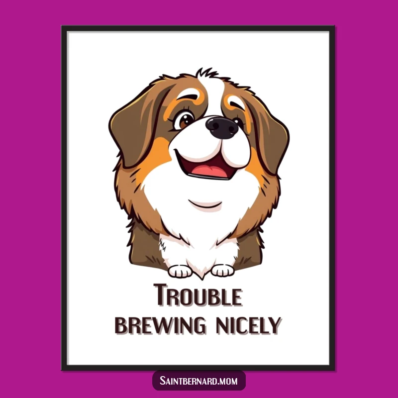 Funny Saint Bernard Lady Poster: Playful Glint, Whimsical Dog Art