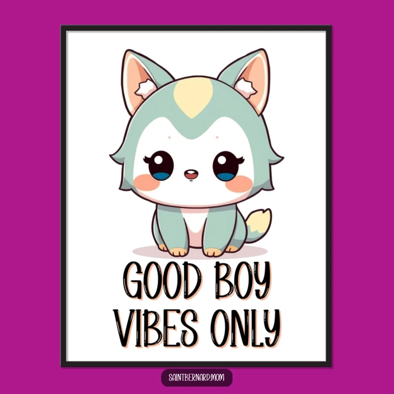 Funny Wall Art Poster: Alert Wagging Dog Character, Perfect Cheerful Decor