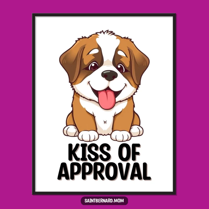 Funny Saint Bernard Puppy Lick Poster - Happy Dog Wall Art