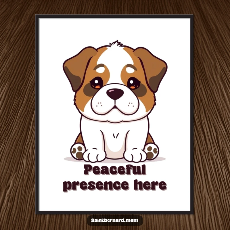 Funny Saint Bernard dog poster with a calm, reassuring presence, a peaceful and humorous piece of art.