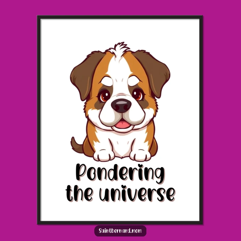 Funny Saint Bernard Head Tilt Poster: Goofy Dog's Gaze - Charming Wall Art