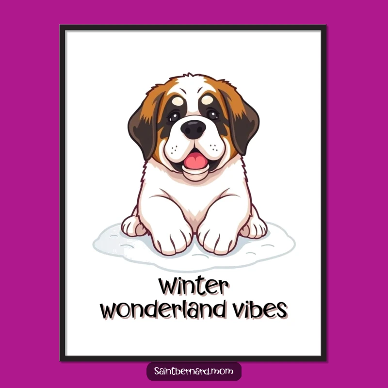 Funny Saint Bernard Snow Paws Poster: Charming Winter Wall Art for Dog Lovers!