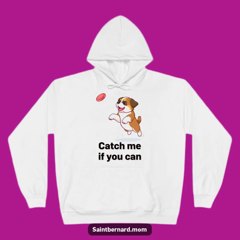 Warm & Funny Saint Bernard Puppy Frisbee Catch Hoodie - Cozy Dog Lover Gift