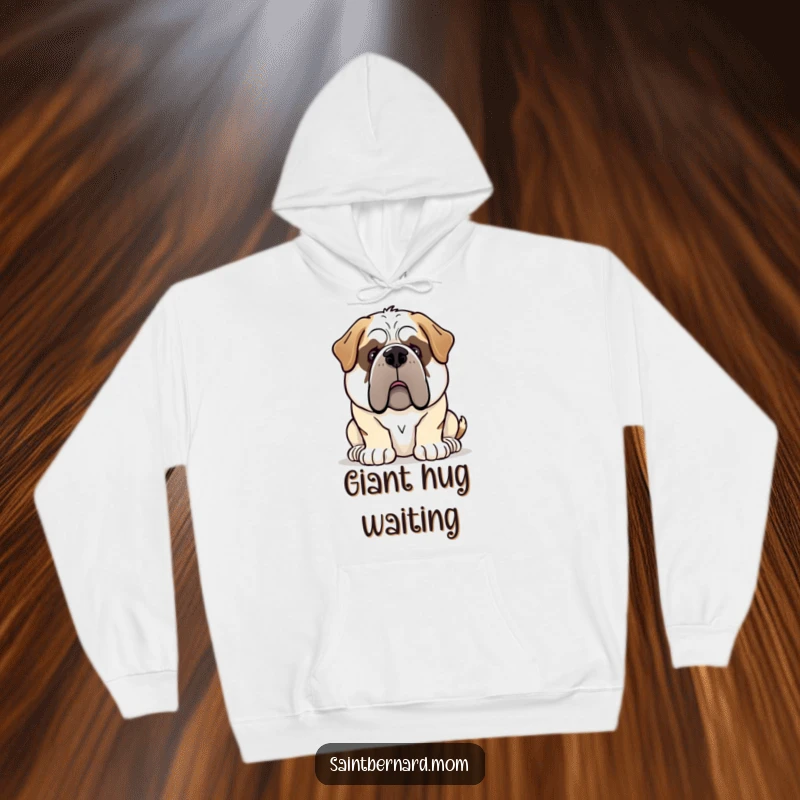 Funny Saint Bernard dog hoodie showcasing a gentle giant demeanor, offering warm and humorous comfort.