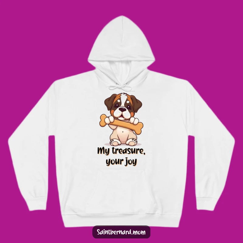 Cozy Funny Saint Bernard Puppy Bone Offering Hoodie - Warm Dog Lover Gift