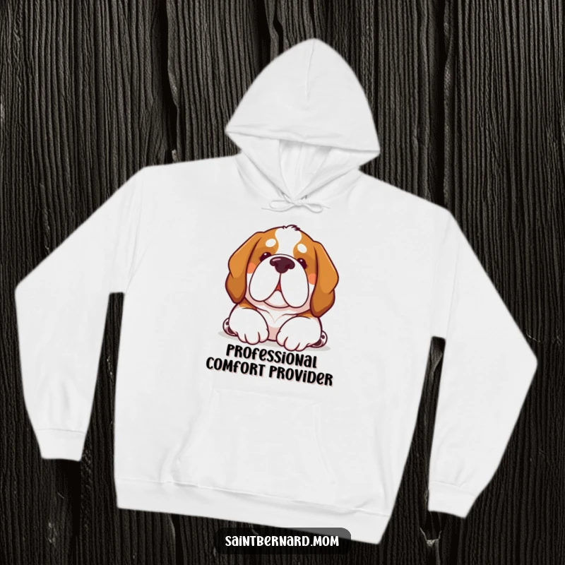 Funny Kawaii Saint Bernard dog hoodie, soft and warm with a comforting nuzzle, perfect for hugs and warmth.