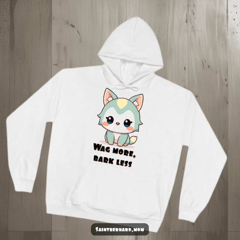 Funny Hoodie: Cozy apparel featuring an alert, friendly dog character with a gentle wag, radiating warmth and approachable charm, an excellent funny gift.