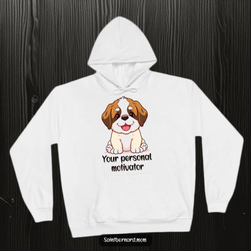 Funny Saint Bernard puppy hoodie showing a dog giving a happy, gentle nudge, embodying warmth and companionship.