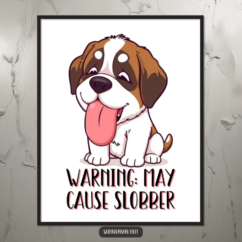 Free Printable Wall Art: Kawaii Saint Bernard giving a giant, slobbery, happy lick, a joyous and funny piece.
