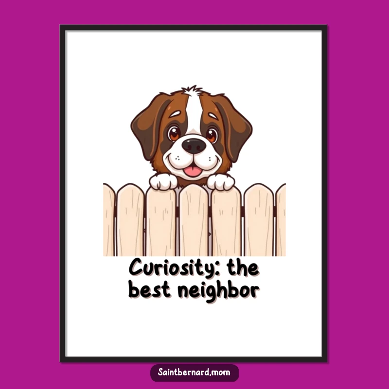 Free Printable Saint Bernard Wall Art: Curious Fence Peeking Dog Downloadable Art