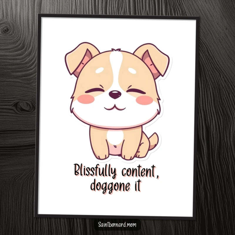 Funny Free Printable Wall Art: A dog character with eyes half-closed in complete contentment, exuding tranquility and gentle happiness.