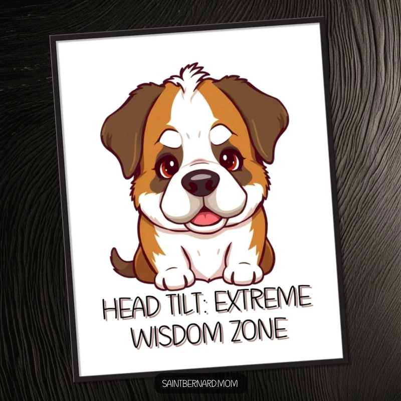 Funny Free Printable Wall Art: Saint Bernard dog with a goofy head tilt and a warm gaze, creating a heartwarming pet-themed decor.