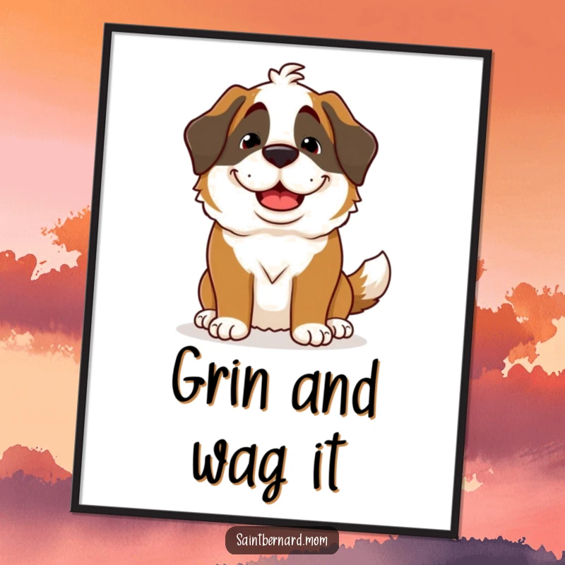 Funny Free Printable Wall Art: A Saint Bernard dog with a goofy grin and wagging tail, bringing smiles to your room.