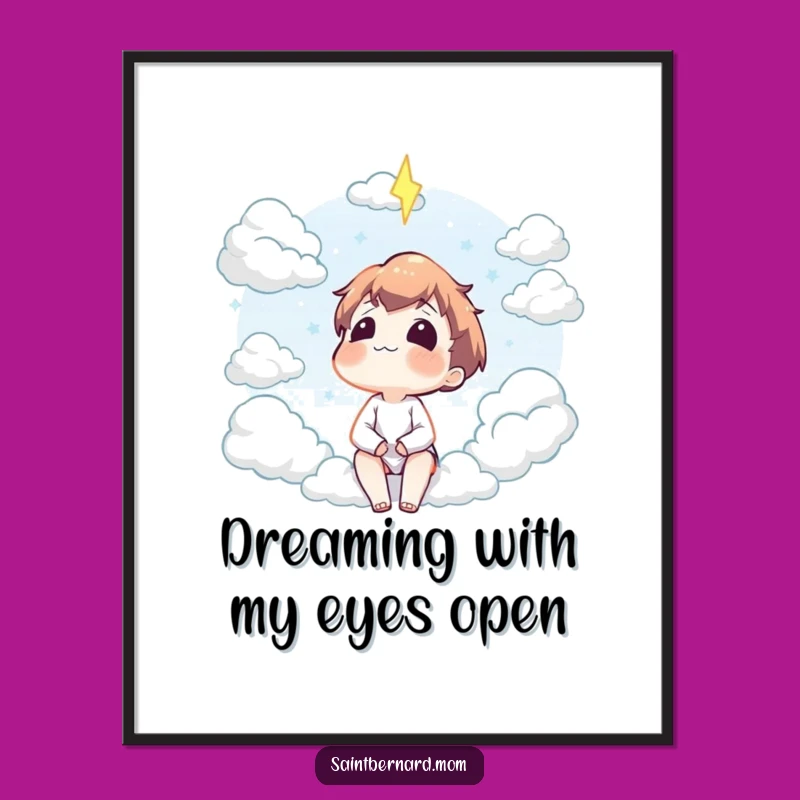 Funny Free Printable Wall Art: Content Character Cloud Gazing Downloadable Serenity