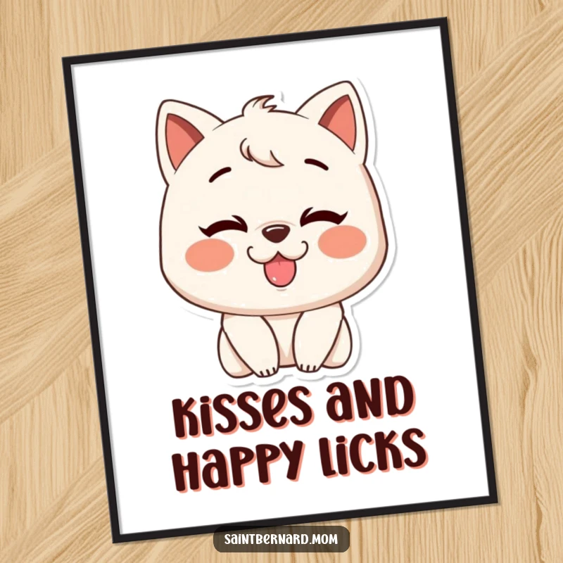 Funny Free Printable Wall Art: A character beams with a huge grin, puckering up for a big, slobbery kiss.