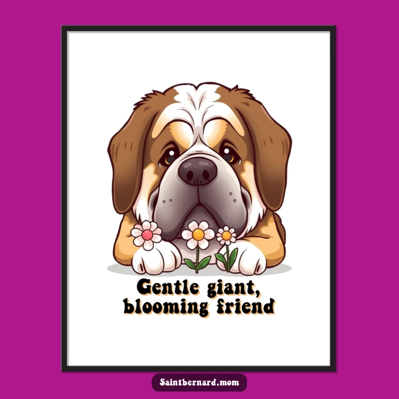 Free Printable St Bernard Art: Gentle Giant Nudging Flower Wall Decor Downloadable