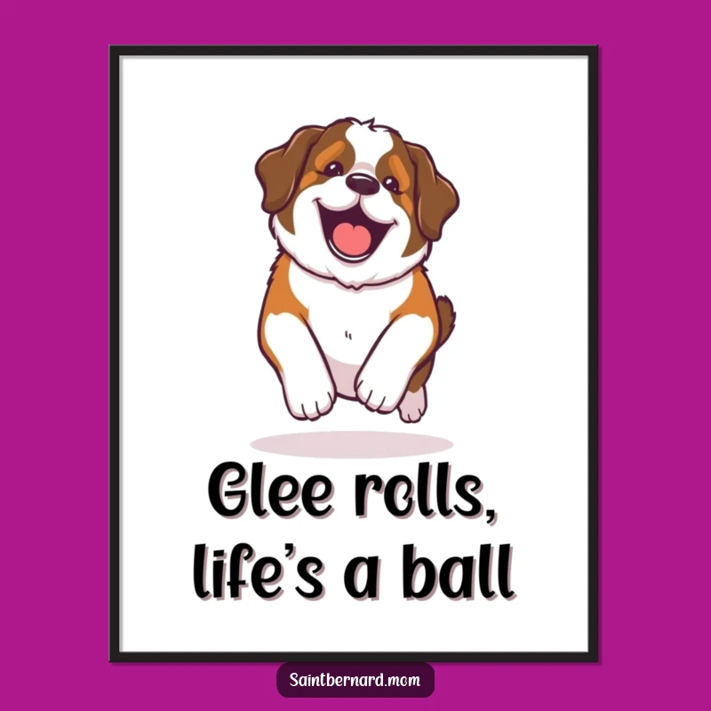 Free Printable Wall Art: Happy Kawaii Saint Bernard Rolling Downloadable Art