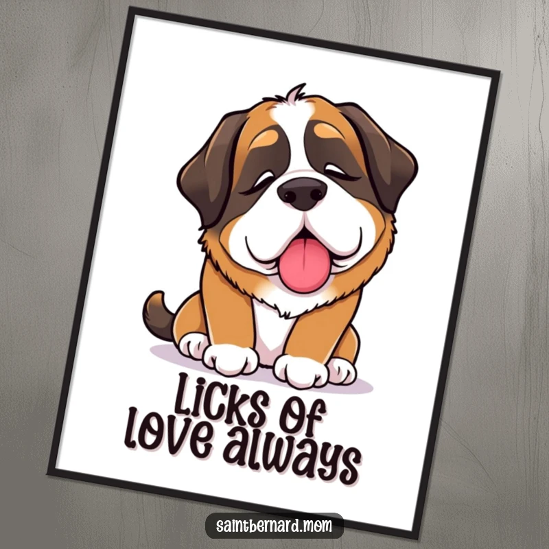 Funny Free Printable Wall Art: A Saint Bernard dog offering a comforting lick, adding warmth and charm to your decor.