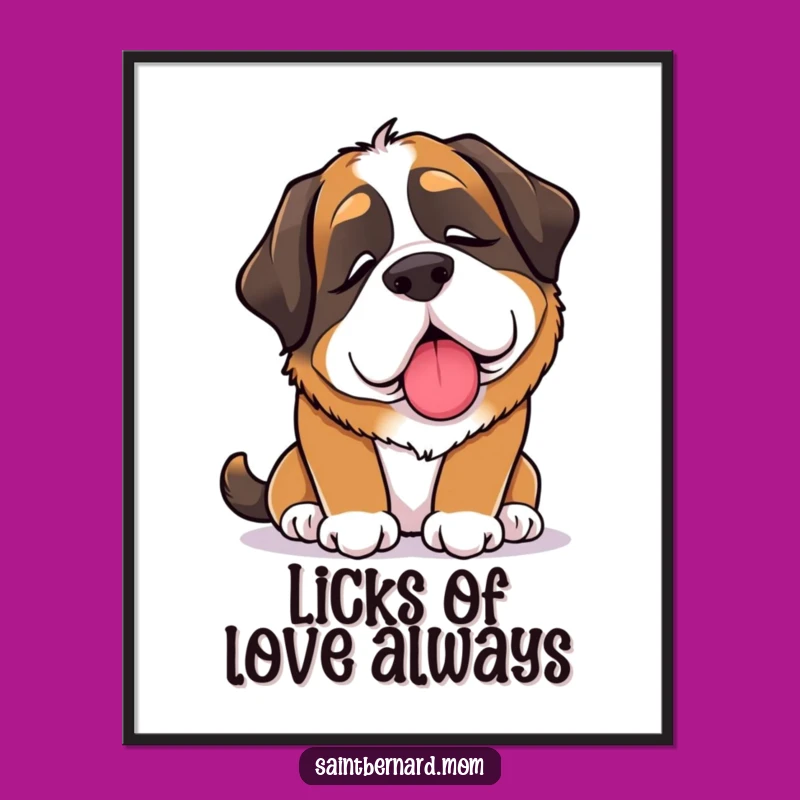 Free Printable Wall Art: Comforting Saint Bernard Lick Funny Dog Downloadable Decor