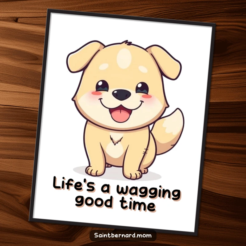 Funny Free Printable Wall Art: A massive, friendly dog with a huge smile, its tail a blur of happy motion.