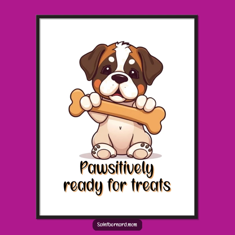 Free Printable Wall Art: Saint Bernard Puppy Bone Offering, Cute Dog Downloadable Decor
