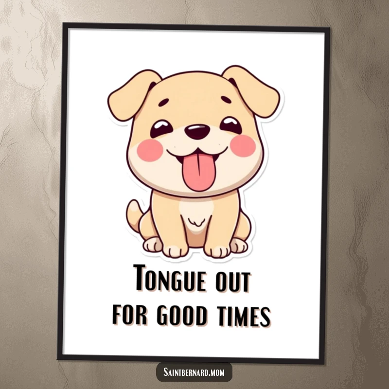 Funny Free Printable Wall Art: A large, good-natured dog happily panting with its tongue out, radiating simple, unadulterated joy.